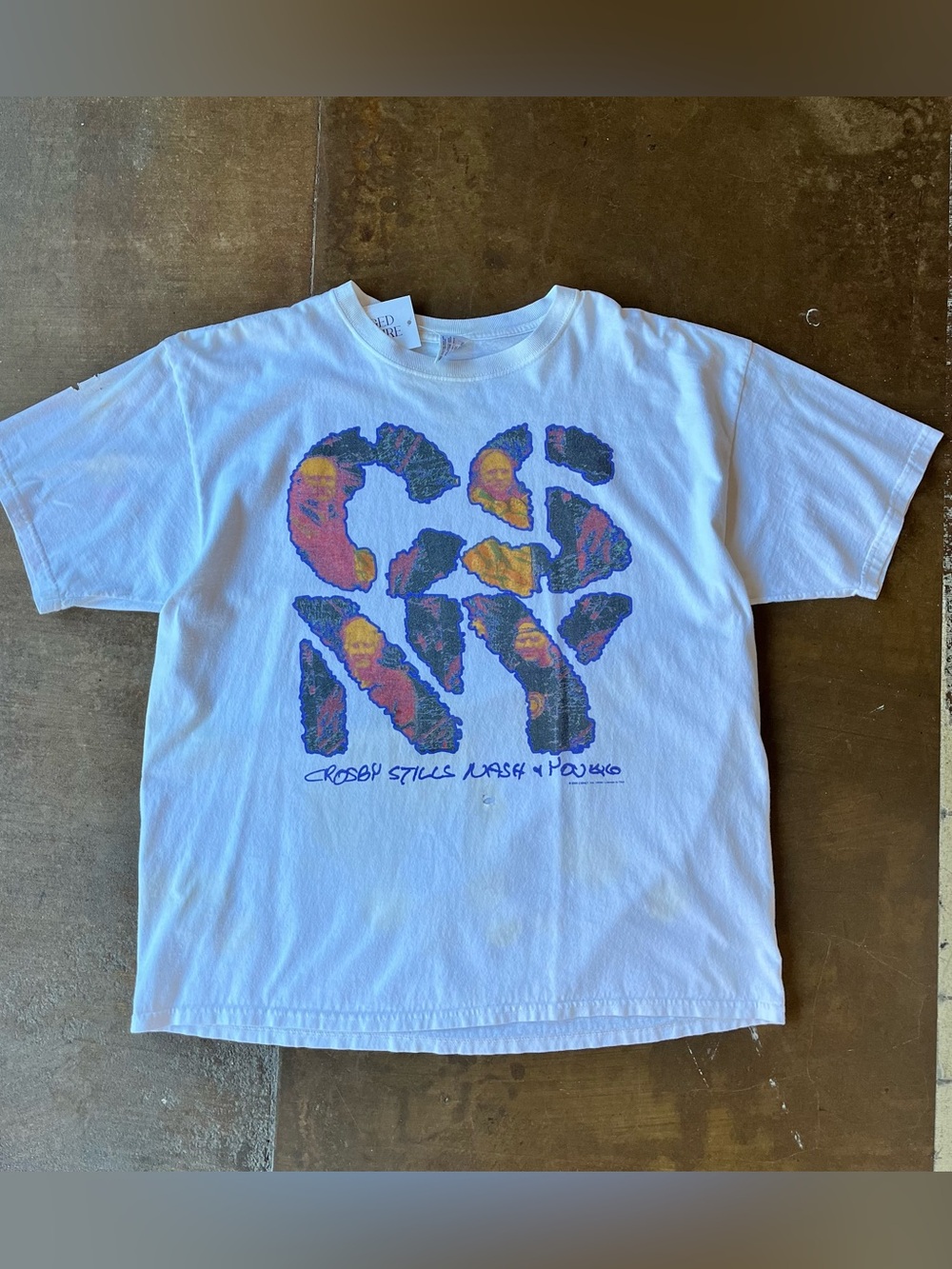 CSNY Crosby Stills Nash & Young White Vintage Y2K 2000 Double Sided Tour T-Shirt